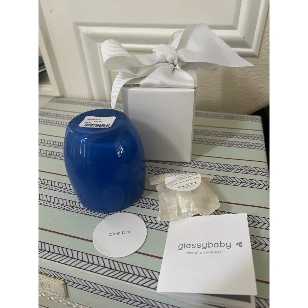 NWT Glassybaby BLUE BIRD 0340 Art Glass Votive Candle Holder & tea light w/ box